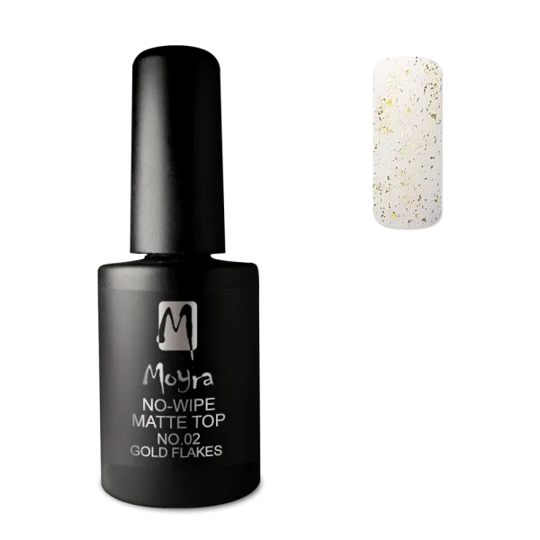 Moyra Bezvýpotkový matný Top Gél 10ml No. 02 Gold Flakes