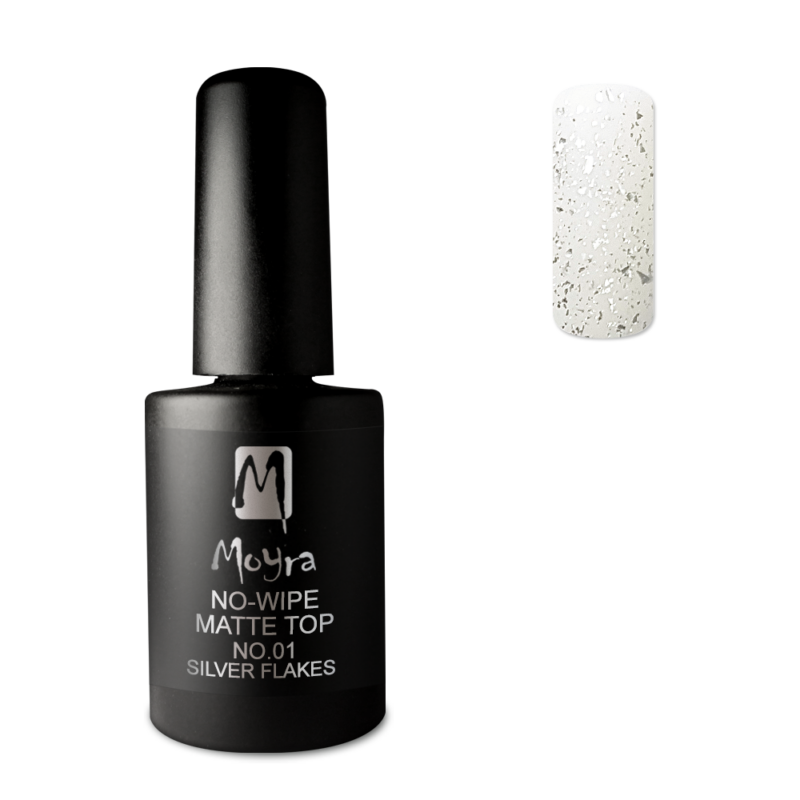 Moyra Bezvýpotkový matný Top Gél 10ml No. 01 Silver Flakes