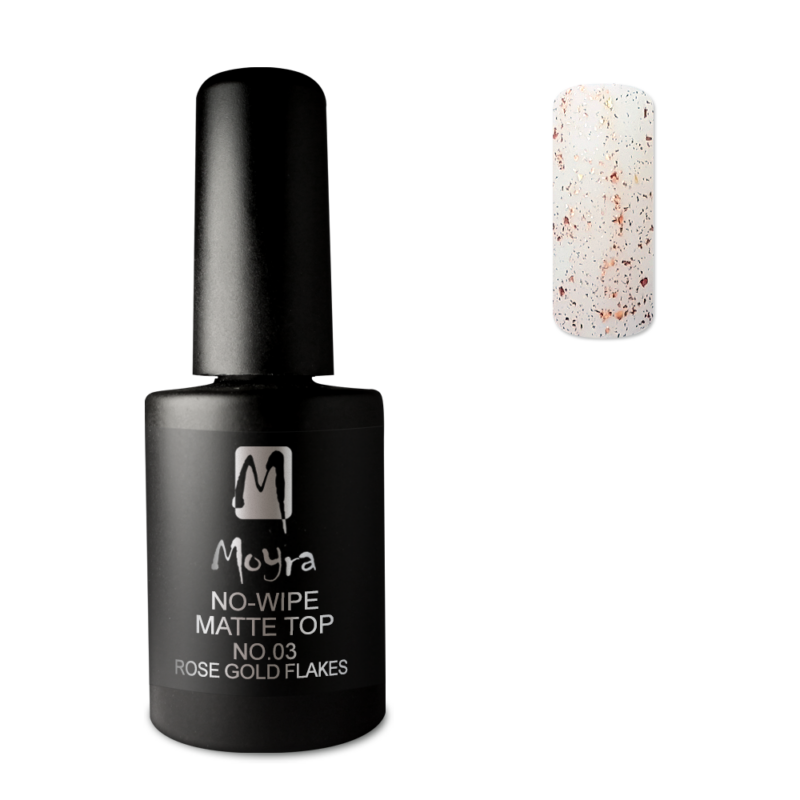 Moyra Bezvýpotkový matný Top Gél 10ml No. 03 RoseGold Flakes